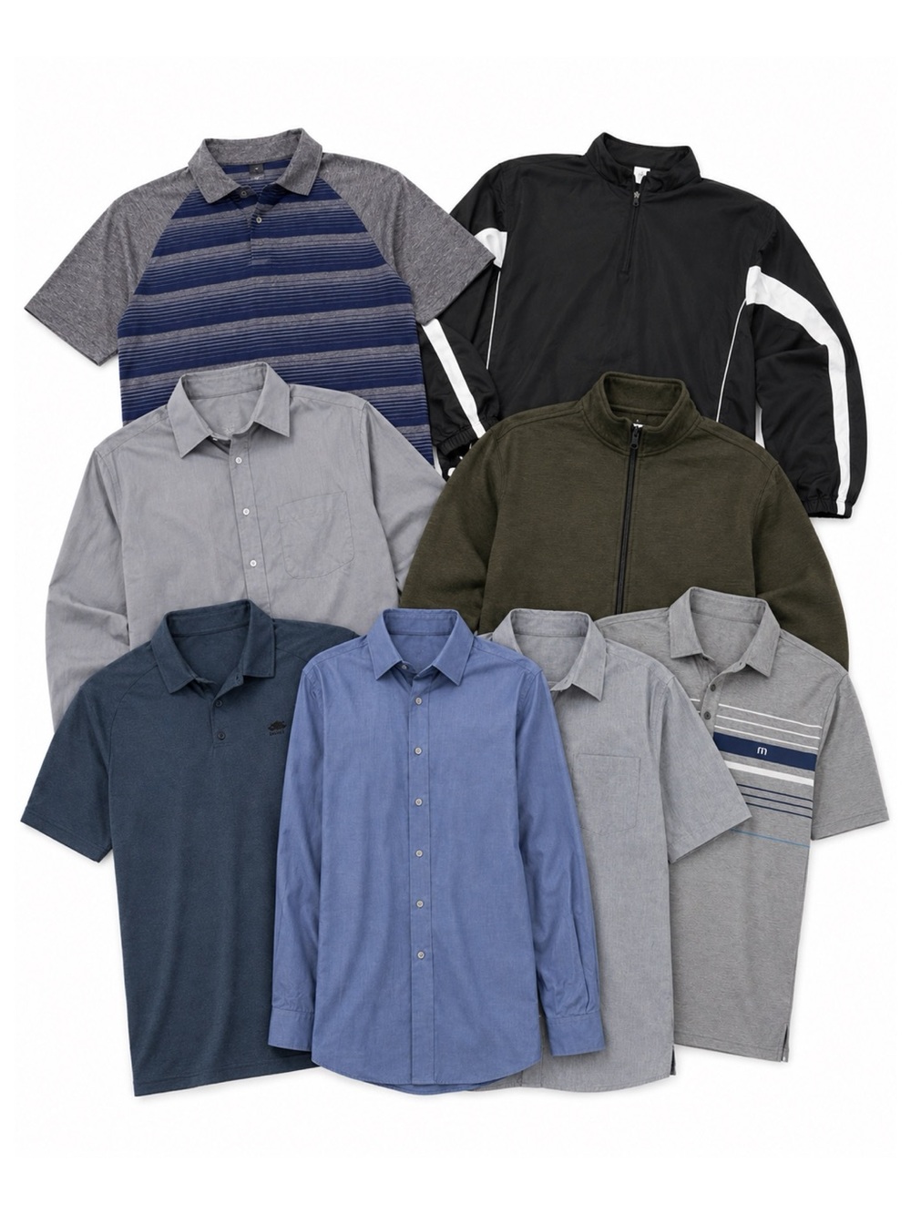 Size XXL/XL Men’s 8 Piece Clothing Lot Performance Polos Dress Shirts Jackets
